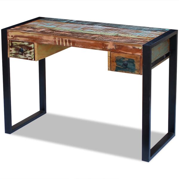 vidaXL Desk Multicolor Solid reclaimed wood, steel Medium Computer Desk