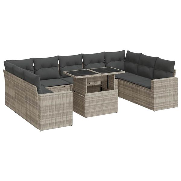 vidaXL Garden Sofa Set Light Grey PE Rattan Large Adjustable Feet
