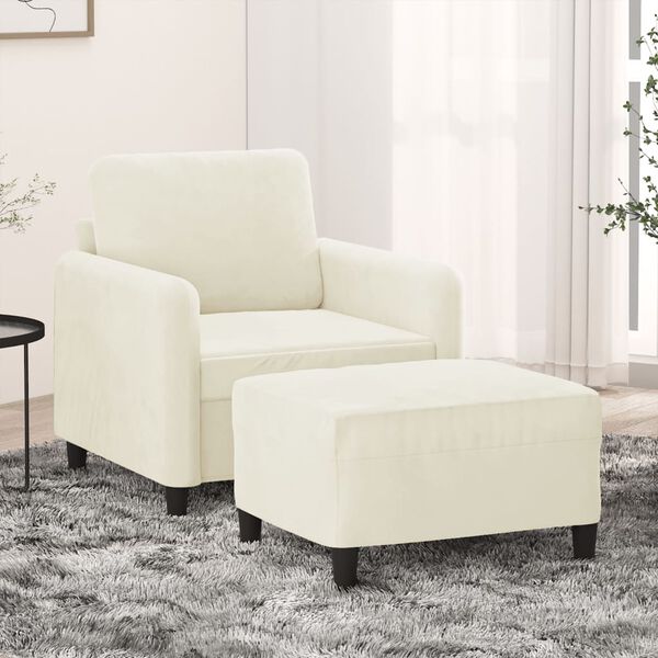 vidaXL Sofa Chair with Footstool Cream 23.6" Velvet