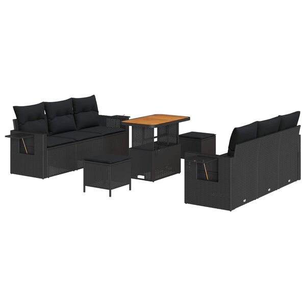 vidaXL Garden Sofa Set 9 pcs Black Poly rattan and powder-coated steel