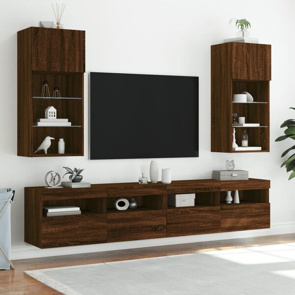 vidaXL TV Cabinet Brown Oak Engineered wood, glass TV Cabinet