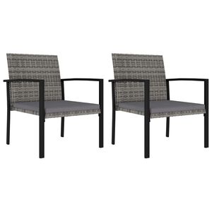 vidaXL Dining Chair Set of 2 Gray Poly rattan, powder-coated steel, fabric