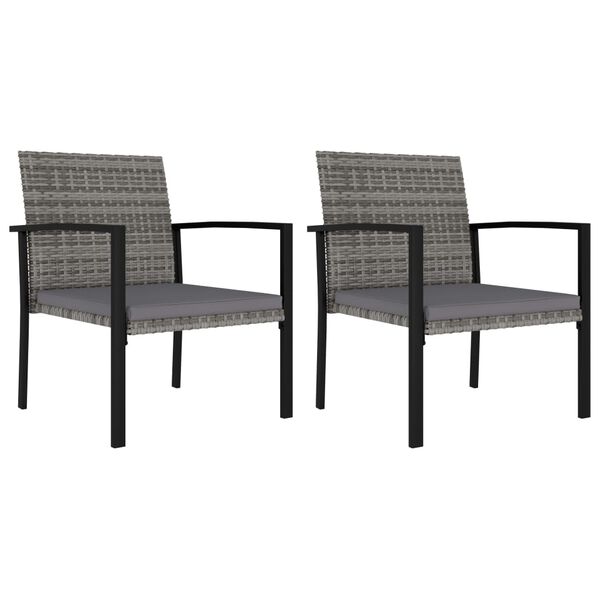 vidaXL Dining Chair Set of 2 Gray Poly rattan, powder-coated steel, fabric