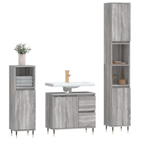 vidaXL Bathroom Furniture Set Grey Sonoma Engineered wood, iron Medium