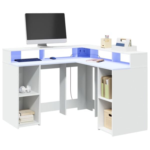 vidaXL Desk White Engineered wood Large Desk Modern Office Desk