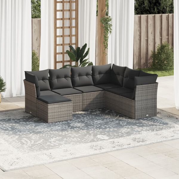 vidaXL Garden Sofa Set Grey Poly Rattan Large Adjustable Feet