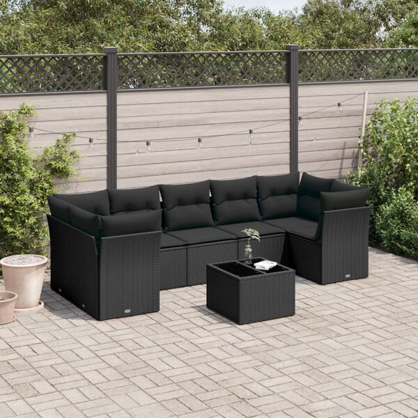 vidaXL Garden Sofa Set Black PE Rattan Large Adjustable Feet