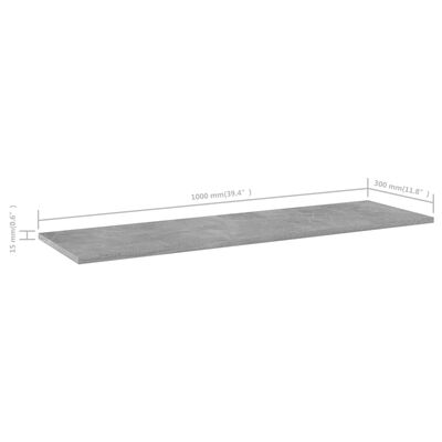 vidaXL Bookshelf Boards 4 pcs Concrete Gray 39.4"x11.8"x0.6" Chipboard