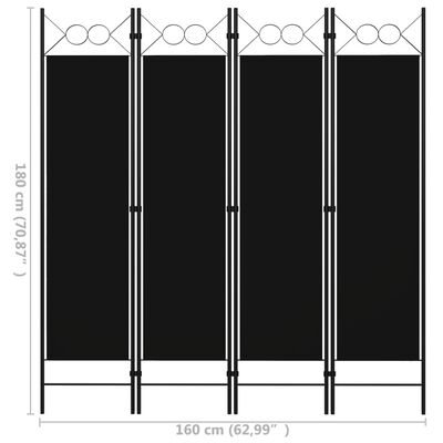 vidaXL 4-Panel Room Divider Black 63"x70.9"