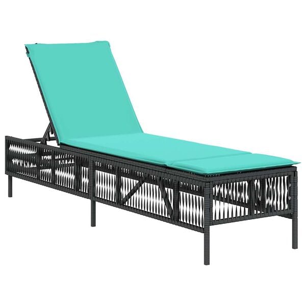 vidaXL Patio Sun Lounger Black PE rattan, powder-coated steel Extra Long