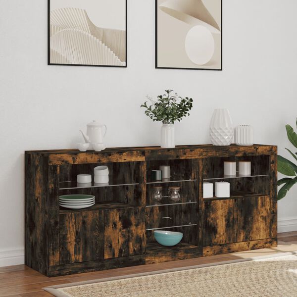 vidaXL Sideboard with LED Lights Smoked Oak 63.8"x14.6"x26.4"