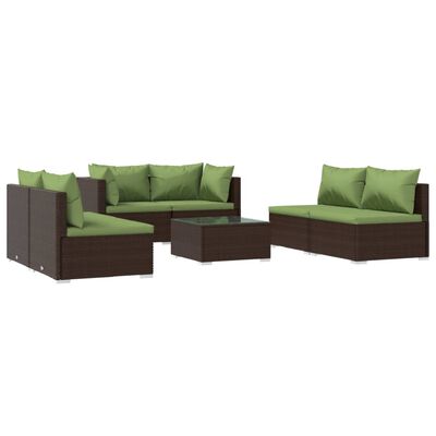 vidaXL 7 Piece Patio Lounge Set with Cushions Poly Rattan Brown