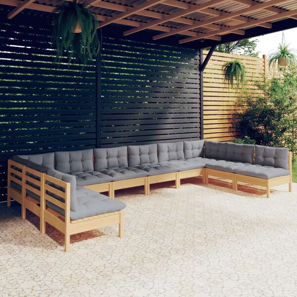 vidaXL Garden Lounge Set Grey Solid pinewood, fabric Medium Modular