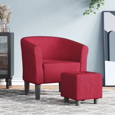 vidaXL Tub Chair with Footstool Wine Red Fabric