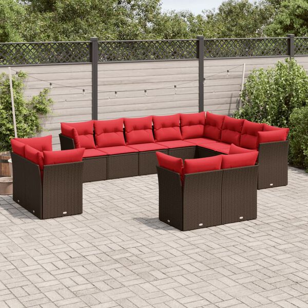 vidaXL 12 Piece Patio Sofa Set with Cushions Brown Poly Rattan