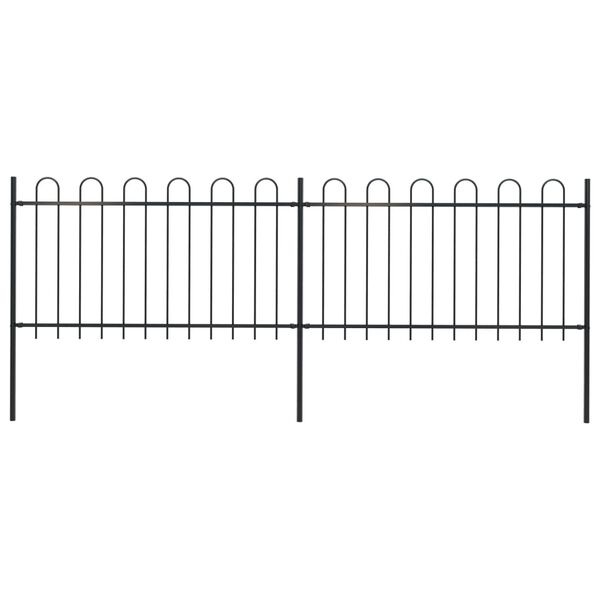 vidaXL Garden Fence with Hoop Top Steel 141.3"x39.4" Black