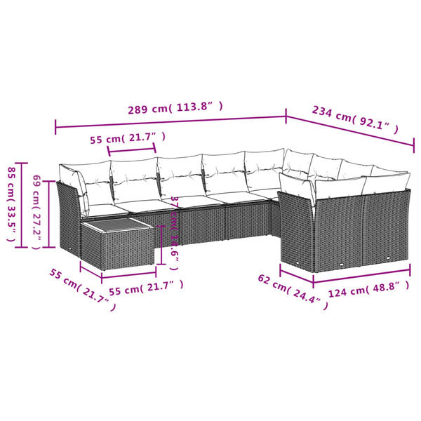 vidaXL Garden Sofa Set Black PE rattan Large Modular Garden Sofa Set