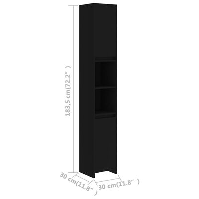 vidaXL Bathroom Cabinet Black 11.8"x11.8"x72.2" Chipboard