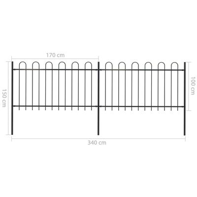 vidaXL Garden Fence with Hoop Top Steel 11.2' Black