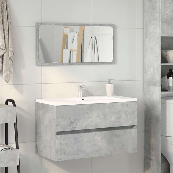 vidaXL Bathroom Cabinet With Mirror Concrete Grey Engineered Wood 31.5 in