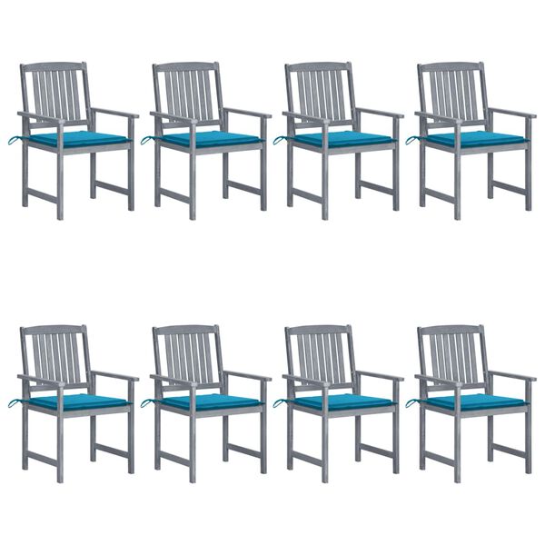 vidaXL Patio Chairs with Cushions 8 pcs Solid Acacia Wood Grey