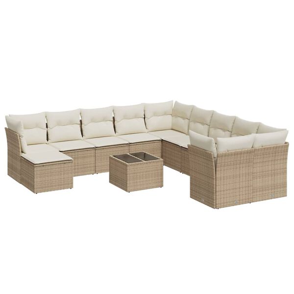 vidaXL Garden Sofa Set Beige PE rattan Large Adjustable Feet