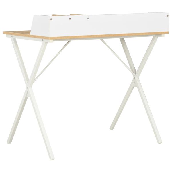 vidaXL Desk White and natural oak Engineered wood Medium Desk