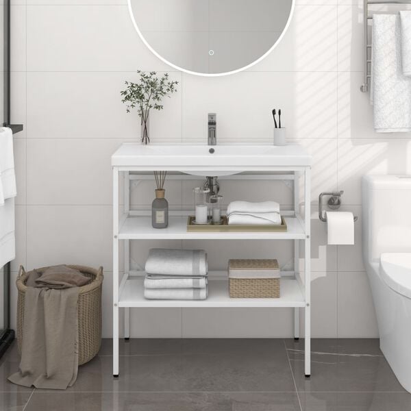 vidaXL Bathroom Washbasin Frame White Powder-coated iron Medium