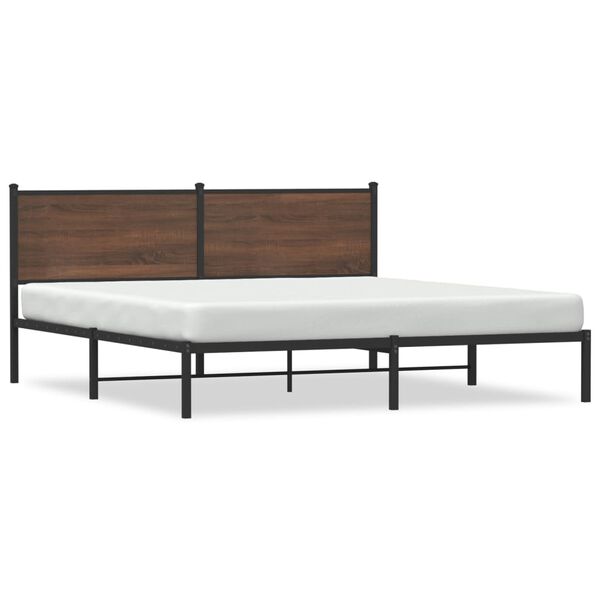 vidaXL Bed Frame Brown oak Steel 72.0 x 83.9 in Modern Bed Frame