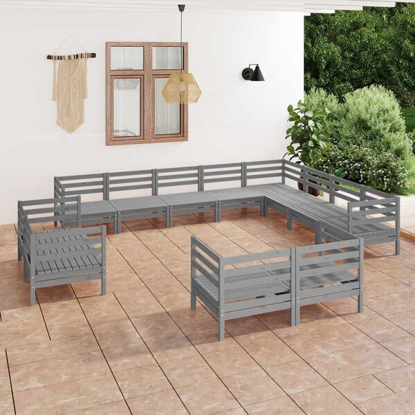 vidaXL Garden Lounge Set Grey Solid pine wood 12 Piece Set Modular