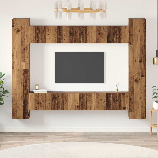 vidaXL TV Cabinet Set Wall-mounted 10 pcs Old wood 30.5 x 30 x 90 cm