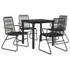 vidaXL Garden Dining Set Black PVC rattan, powder-coated steel, glass