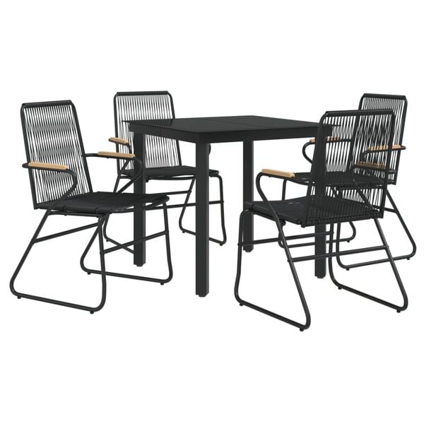 vidaXL Garden Dining Set Black PVC rattan, powder-coated steel, glass