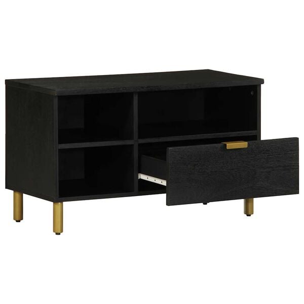 vidaXL TV Cabinet Black Engineered wood, Solid Mango wood, Brass Small