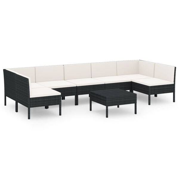 vidaXL Garden Lounge Set Black PE rattan, powder-coated steel, polyester