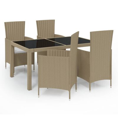 vidaXL 5 Piece Outdoor Dining Set with Cushions Poly Rattan Beige