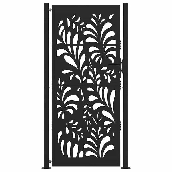 vidaXL Garden Gate Black 39.4x78.7" Steel Wave  Design