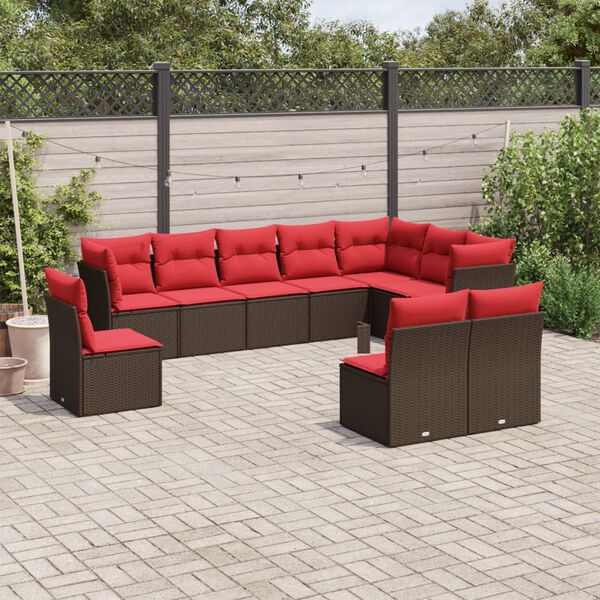 vidaXL 10 Piece Patio Sofa Set with Cushions Brown Poly Rattan