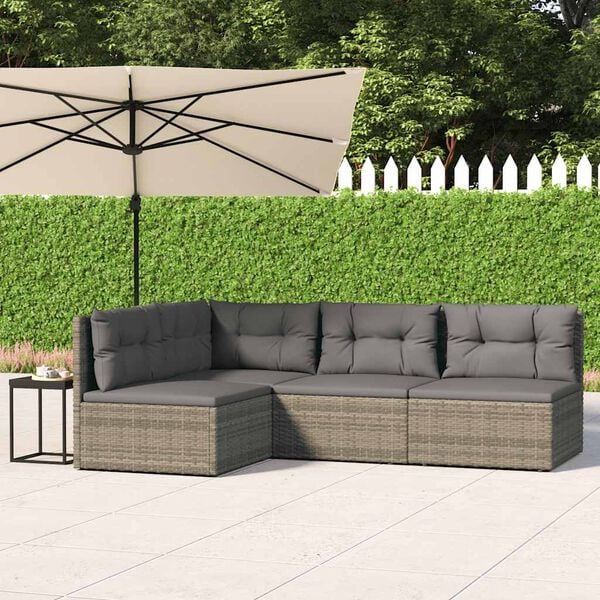 vidaXL Garden Lounge Set Grey PE Rattan, Powder-Coated Steel Standard