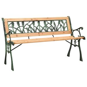 vidaXL Garden Bench Natural Wood, Green Solid Firwood, Cast Iron, PVC