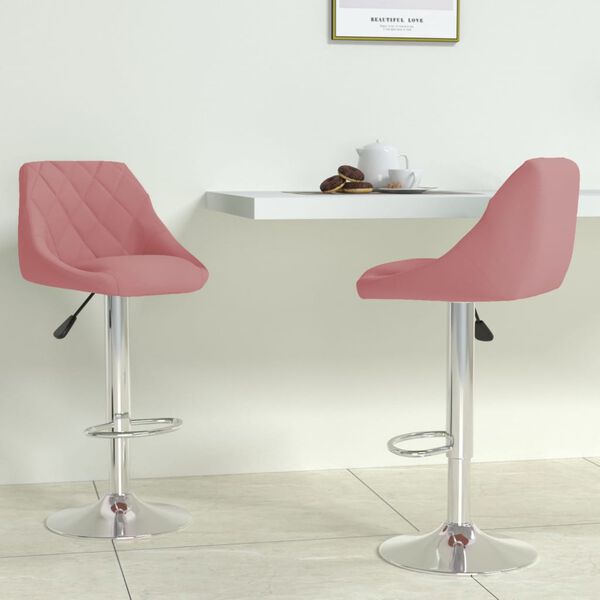 vidaXL Bar Stool Set of 2 Pink Velvet (100% polyester), chrome steel