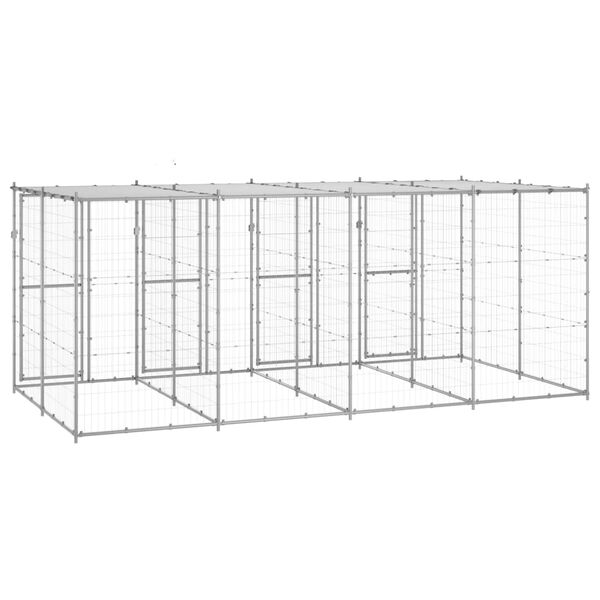 vidaXL Dog Kennel Silver Galvanized steel Total area 104.6 ft&sup2; Durable
