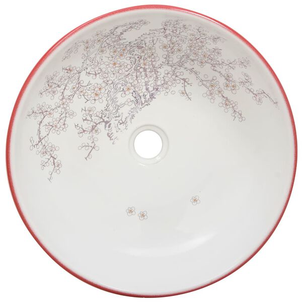 vidaXL Countertop Basin White and Red Round Φ16.1x5.5" Ceramic