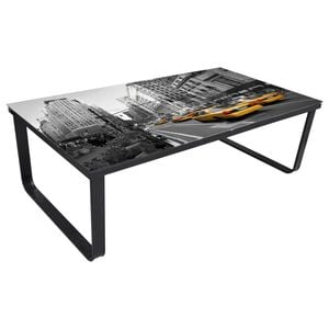 vidaXL Coffee Table Black and printed Iron and tempered glass Small