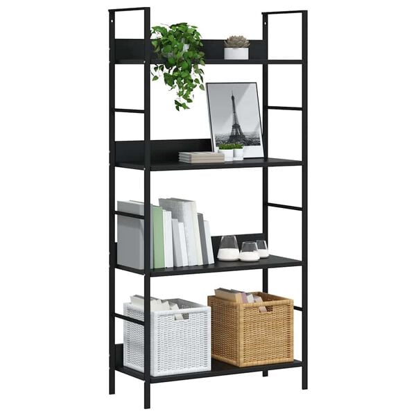 vidaXL Shelf Cabinet Black Engineered Wood, Steel Medium Shelf Cabinet