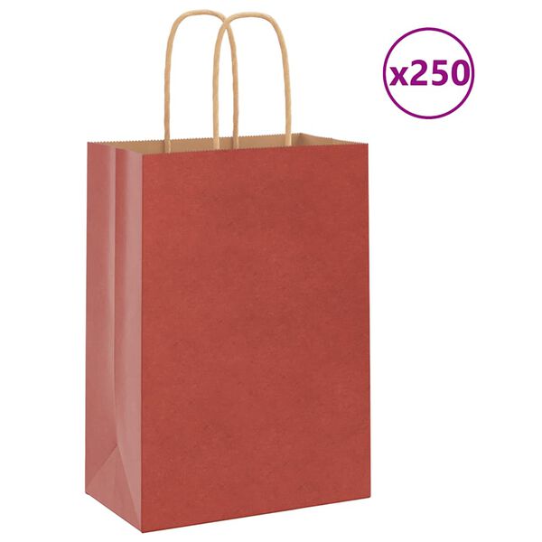 vidaXL Paper Bags 250 pcs with Handles Red 5.9x3.1x8.3"