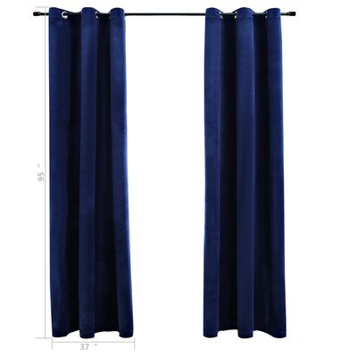 vidaXL Blackout Curtains with Rings 2 pcs Navy Blue 37"x95" Velvet