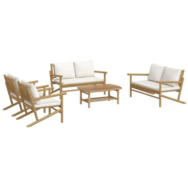 vidaXL Garden Lounge Set Cream White Bamboo Large Modular