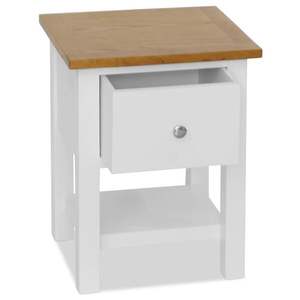 vidaXL Nightstand White and Brown Solid Oak Wood, Solid Pinewood, MDF