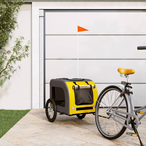 vidaXL Pet Bike Trailer Yellow and Grey Oxford Fabric, Iron Small